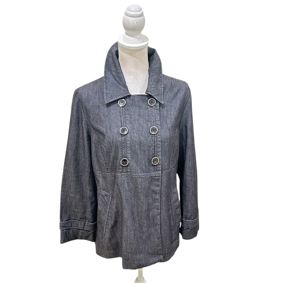 Sandro Gray Double-Breasted lightweight denim jean Jacket front pockets large - Picture 1 of 9